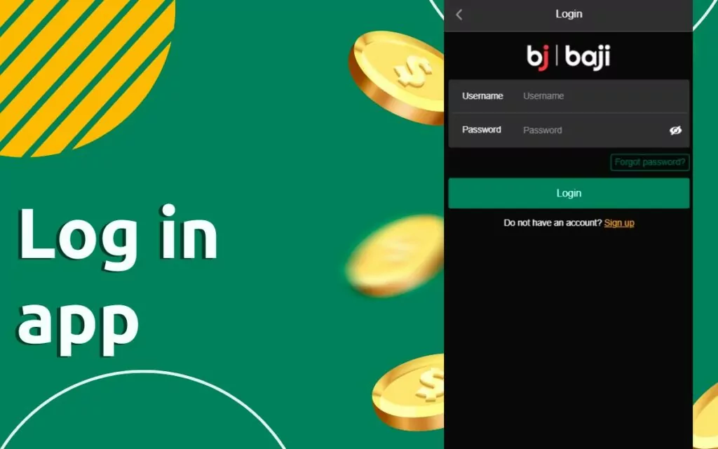 Baji App login screen for registered users