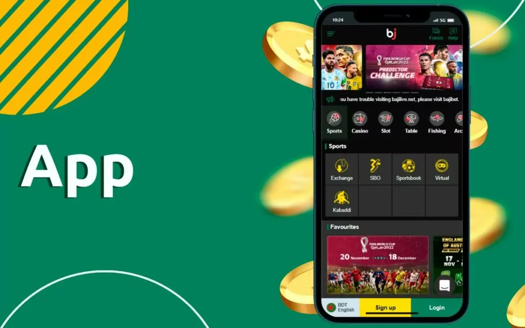 Baji App mobile overview showing games and account features